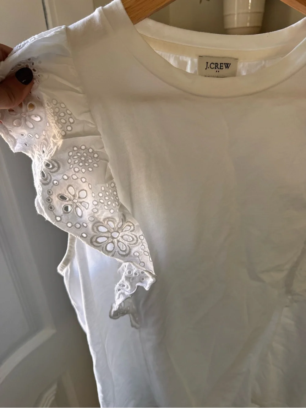 J.Crew White Ruffle Sleeved Eyelet Top Size Small